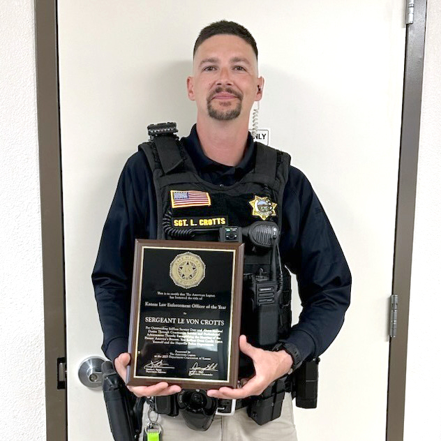 RIGHT: Haysville police officer Le Von Crotts also was honored at Monday’s meeting by Derby/Haysville American Legion Post 408 as the Kansas Law Enforcement Officer of the Year. City of Haysville/Contributed photos