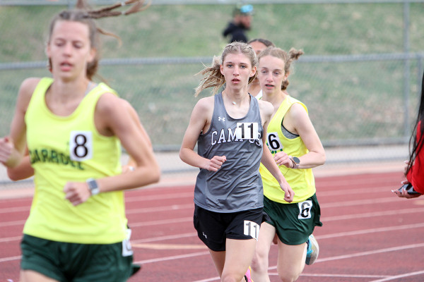 Reece Merlau runs in the 1600 meters at Campus’ home meet, held last Friday at Colt Stadium. Merlau also ran in the 3200 meters, where she placed fourth.
