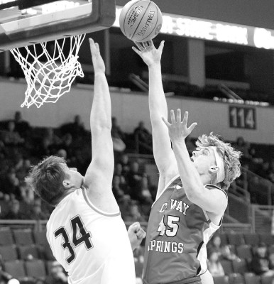 Nash Johnsen of Conway Springs makes a basket during last week’s game against Lyndon at 2A State. Travis Mounts/TSnews