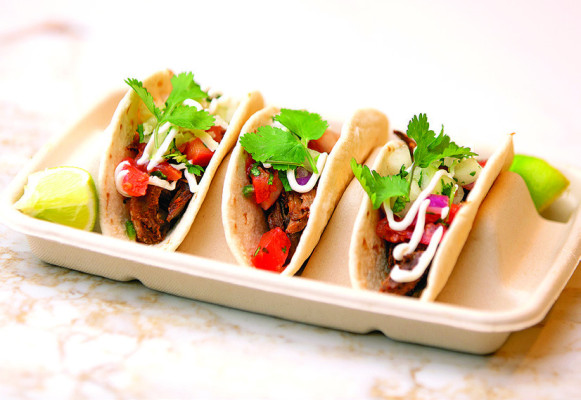 Kung Pao chicken from Asian Noodle and tacos from Taqueria Buena are two of the new food items that will be available at Star Market Food Hall. Contributed photos