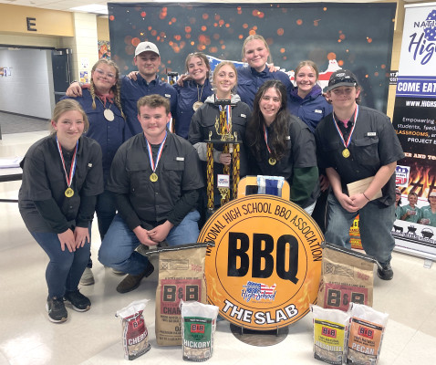 Campus High School is sending two teams to the National High School BBQ Association competition in Branson. Pictured in front is the state champion, The Notorious P.I.G. In back is Grillin Like a Villain. Contributed photo