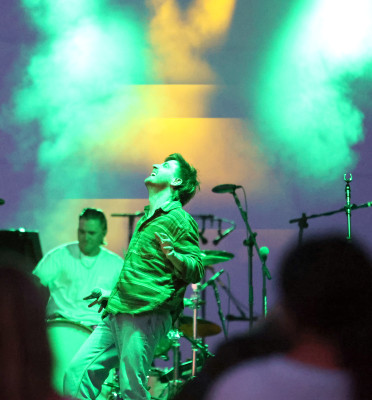 Brandon Lancaster, lead singer of the Nashville band LANCO, performs at the 2023 Dam Jam, which was held near Goddard
