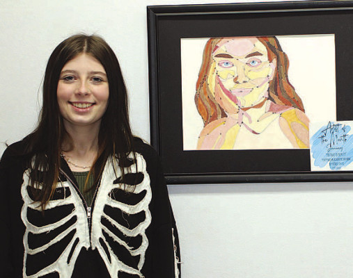 The January CSHS art class competition winners are sophomore Aliette Potts, left, and Audrey Davis. Contributed photos