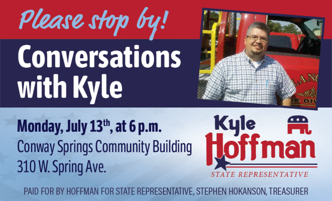 State Representative Kyle Hoffman to Host "Conversations with Kyle" Community Meeting in Conway Springs