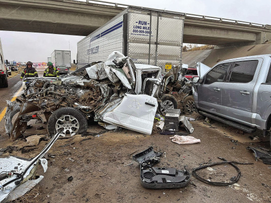 A highway camera image gives some idea of the immensity of Friday’s crashes on Interstate 70. Kansas Highway Patrol/ Contributed photo
