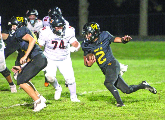 Braylen Dold heads toward the goal line during the second half of Garden Plain’s home victory over Holcomb. It was Garden Plain’s first win this season, and second game against a ranked Class 3A team.