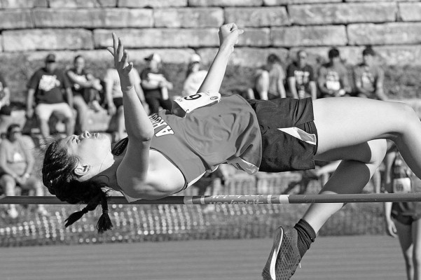 Argonia’s Lakelyn Love competes at last year’s State track meet. She set a new high jump record for the Raiders last week, clearning 5-1. Travis Mounts/TSnews