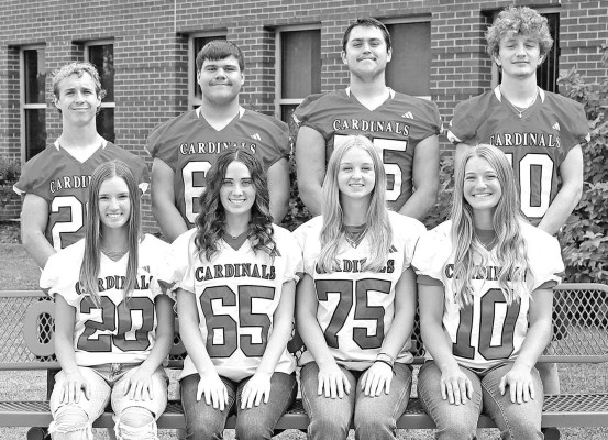 Conway Springs High School fall homecoming will take place on Friday. This year's queen candidates are, front row from left, Sadie Koester, Miley Pauly, Reece Johnson and Morgan Koester. The king candidates are, back from left, Joseph Beck, Ashton Stull, Konner Bidwell and Logan Osner. Contributed photo