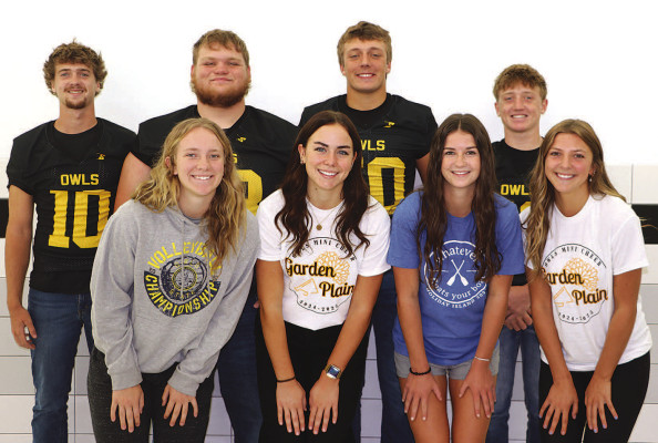 Garden Plain High School’s homecoming coronation will happen on Friday. Pictured in front are queen candidates, from left, Ava Mies, Jewel Gallagher, Claire Rolfs, Aubrey Kitzmann. The king candidates are, back from left, Seth Dugan, Kaden Kerschen, Kaeden Kasselman, Cooper Scheer. Contributed photo