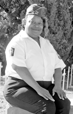 Sharon Gaither pictured at Monday’s Veterans Day service at the memorial wall. She is a member of the Haysville VFW. Dale Stelz/TSnews