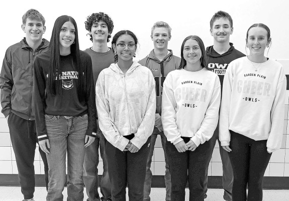 This year's winter homecoming court at Garden Plain High School includes king candidates, back from left, are Hunter Hayden, Arthur Boyle, Sebastion Beying, and Tucker Thompson. The queen candidates, pictured front from left, are Kiaya Hatfield, Rieleena Washington-Riel, Emma Bakker, and Emma Nickelson. Contributed photo