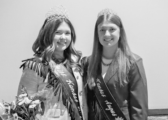 Eliza Rosenhagen of Cheney, left, was crowned Miss Kansas Angus and is pictured at the 2025 Kansas Angus Association annual meeting and banquet, held on Jan. 25 in Hutchinson. She is pictured with Kaelyn Schilling of Goodland, the 2024 Miss Kansas Angus. Anne Lampe/Kansas Angus Association