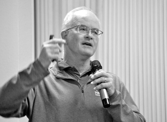 John Mick, an agronomist with Pioneer Sales, shares his presentation on farming over the past century with the audience at the annual meeting of the Sumner County Conservation District. Paul Rhodes/TSnews