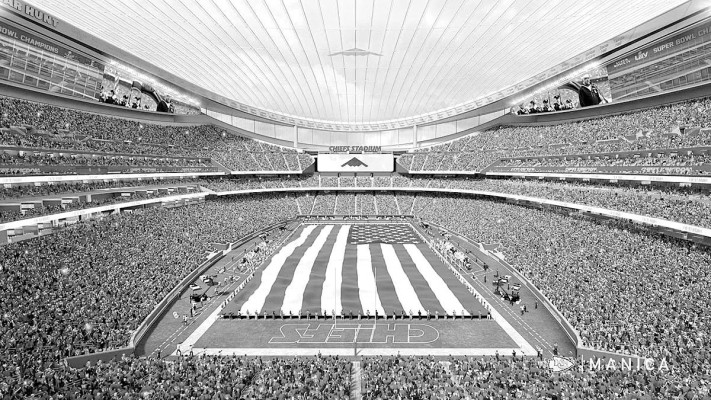 ABOVE: In a news release, the Kansas City Chiefs say the seating bowl is inspired by Arrowhead Stadium and “carries forward its defining geometry, traditions, and unforgettable gameday atmosphere.” BELOW: A Kansas City Chiefs news release said the new stadium will be designed to amplify crowd noise, with the seating bowl and glass roof working to intensify the gameday experience. MANICA/Kansas City Chiefs/Contributed photos