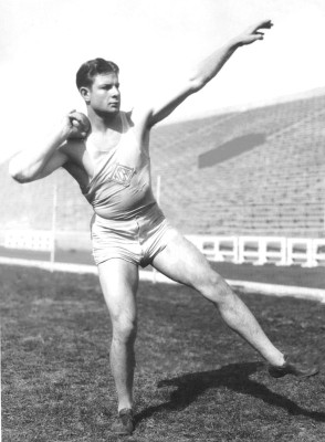 Jim Bausch, pictured in a 1931 press photo at Kansas University, won the decathlon at the National AAU meet. International Newsreel Photo