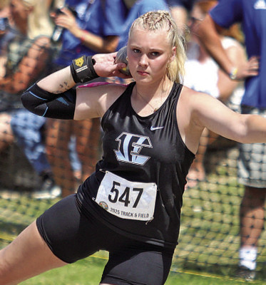 Eisenhower’s Stella Kitt won the Class 5A shot put, giving the Tigers a gold medal at State track. Stephanie McKennon/TSnews