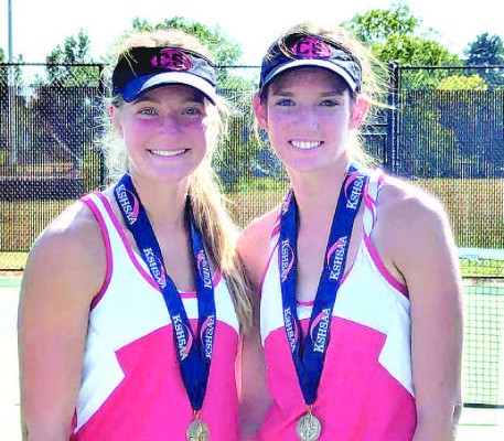 Morgan and Sadie Koester of Conway Springs placed fourth at last weekend’s Class 3-1A State tennis tournament, held in Wichita. Contributed photo