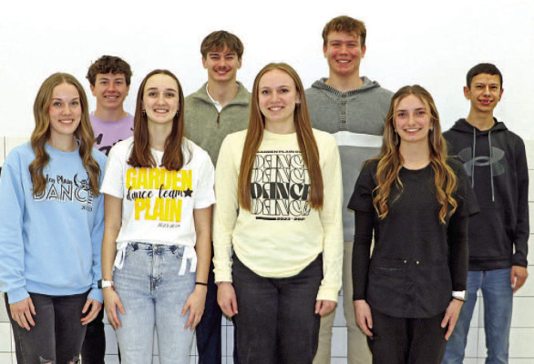 Garden Plain winter homecoming will be this Friday. The queen candidates are, front row from left, Lyndsee Ricke, Kora Rex, Jaden Stuhlsatz, Kinsley Gordon. The king candidates are, back from left, Tate Nelson, Max McGregor, Brady Brack, Cayden Grommesh. Contributed photo
