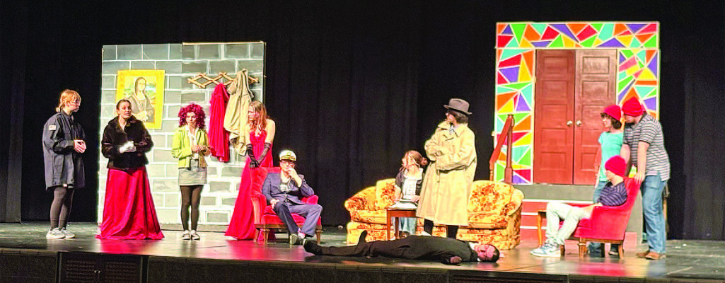 Cast members of “Cereal Killers” rehearse a scene at Eisenhower High School. The play is this Thursday and Friday. Contributed photo