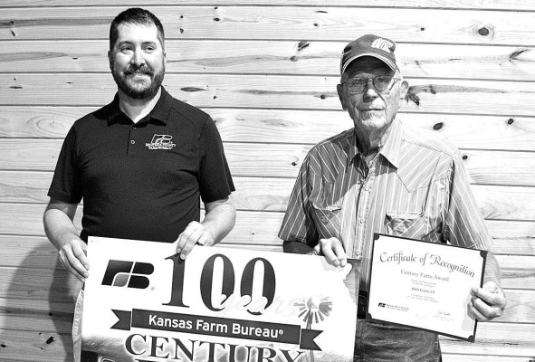 Dave Reida receives a Centennial Award on behalf of R&amp;D Family Corporation, LP, for their farm ground near Rago in Kingman County. Reida is a longtime Sedgwick County resident. Dale Stelz/TSnews