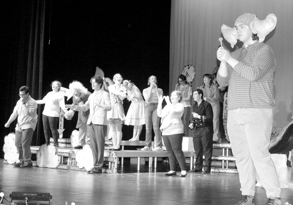 Cast members of “Seussical” at Eisenhower High School rehearse a scene on Monday night. The show will take place this Thursday and Friday nights. Travis Mounts/TSnews