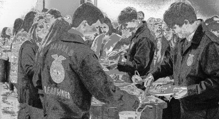 FFA members from around the area lead the dinner line at the annual meeting of the Sedgwick County Conservation District. The FFA members helped with the meeting throughout the evening. Paul Rhodes/TSnews