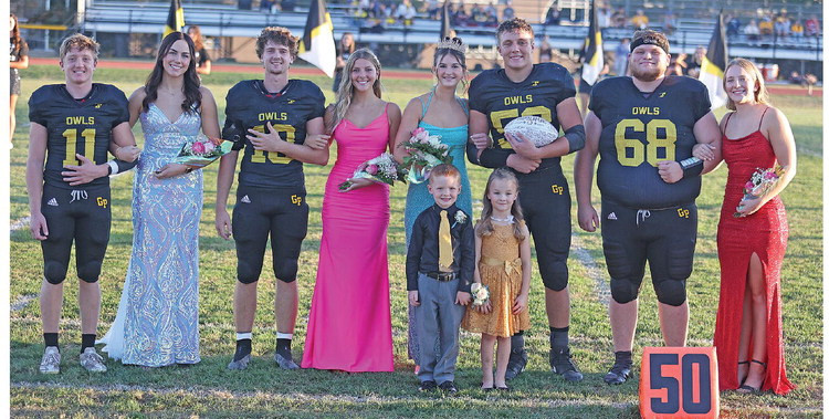 ABOVE: The Garden Plain homecoming court takes center stage at last Friday’s coronation. BELOW: The homecoming candidate couples were, from left, Kaeden Kasselman and Claire Rolfs, Seth Dugan and Ava Mies, Kaden Kerschen and Jewel Gallagher, and Cooper Scheer and Aubrey Kitzman. Stephanie McKennon/TSnews