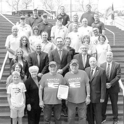 The Sedgwick County Commission announced June 4 as “ Garden Plain Can Brothers Day” in honor of Jim and Gene Scheer. At the meeting, the brothers, some of their family and many Kansas Honors Flights volunteers were in attendance. Contributed photo