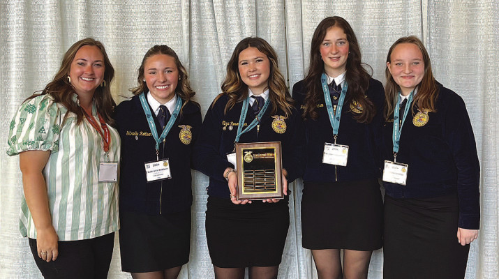 Cheney FFA members traveled to their national convention last week. Pictured from left are sponsor Samantha Dungan, and FFA members Gabby Robben, Eliza Rosenhagen, Kristyn McAndrew and Haylee Jarman. Contributed photo