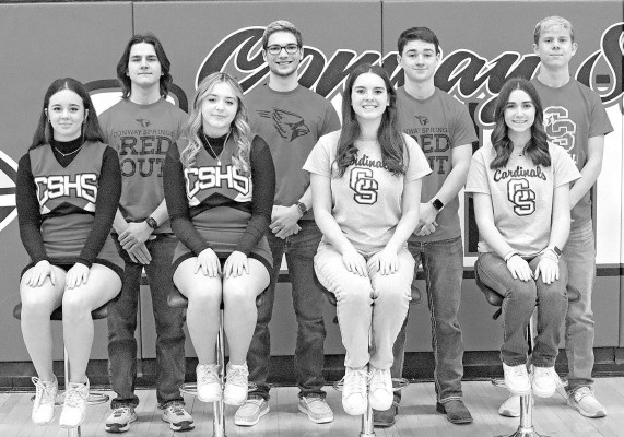 Conway Springs Winter Homecoming will take place this Friday. The queen candidates are, front from left: Audrey Warren, Lacey Kelly, Adaline Pauly and Bailey Kennard. The king candidates are, back from left: Cooper Shobe, Avery May, Levi Mies and Grant Fisher. Contributed photo