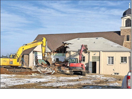 Demolition of the old grade school at St. Rose of Lima Catholic Church took place in early February. The parish, located in Mount Vernon on the west side of Cheney State Park, will be replaced by a new discipleship center. Contributed photo