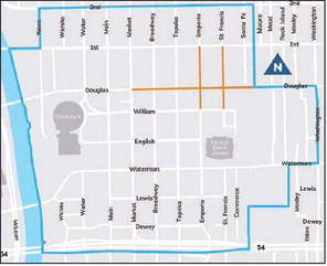 This map of downtown Wichita shows the area where paid parking has gone into effect.
