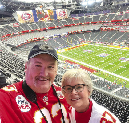 Kelly and Pam Kennedy watched the Kansas City Chiefs’ Super Bowl victory in person. Kelly was the Chiefs’ fan of the year, and received a free trip to the game. Contributed photo