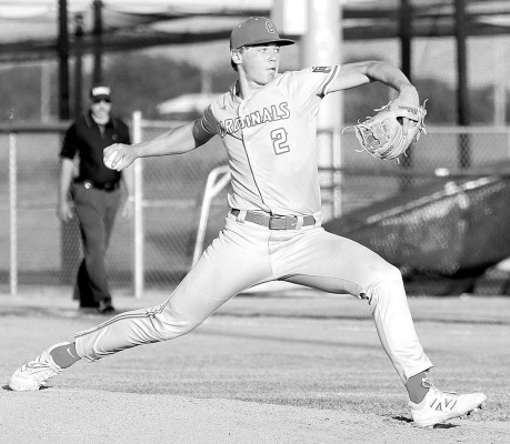 Reece Tolar pitches for the Cheney Cardinals during their recent home baseball games against the Medicine Lodge Indians. Andrea McDaniel/TSnews