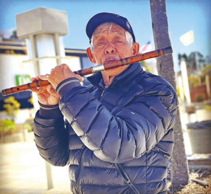 Travis Mounts/TSnews A musician plays traditional Japanese music at the Japantown Peace Plaza in San Francisco, one of three Japantowns remaining in the United States. The four block by five block area hosts several events, such as the Cherry Blossom festival each spring, and the Nihonmachi Street Fair every August.