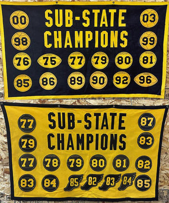 These retired substate championship banners are examples of the banners that are being sold by the Garden Plain Booster Club. Contributed photo