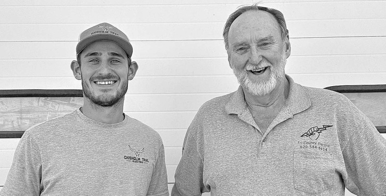 Last July, Taylor Gibbs, left, purchased Tri-County Electric from George Rudy, who retired. The business has been renamed Chisholm Trail Electric. Contributed photo