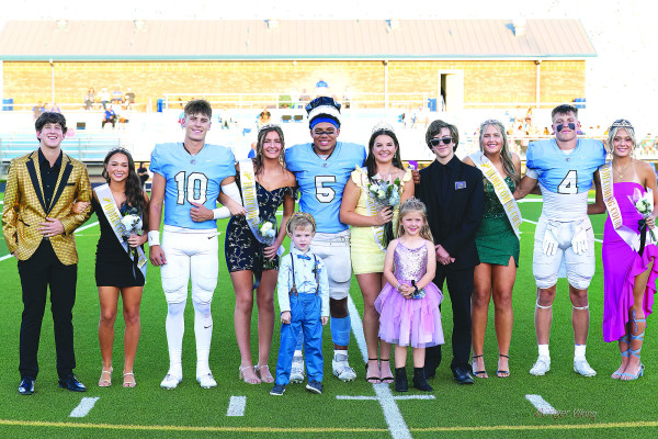ABOVE: The Eisenhower High School homecoming court at last Friday’s coronation. BELOW: The homecoming candidate couples were, from left, Delainee Dexter and Carter Pabst, Braylie Murrey and Ben Raad, Reagan Rink and Makai Tagatac, Derek Morgan and Sophia Cluck, and Kyle King and Bryli Christians.