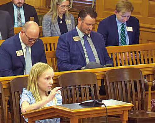 Melody Ellis, a child entrepreneur from Goddard, testifies on March 5 before the House Taxation Committee, urging support for a bill that would give minor-owned businesses tax and regulatory breaks. Kansas Reflector/Kansas Legislature video