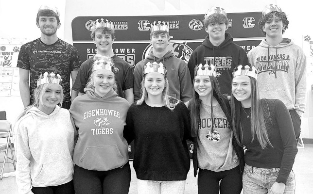 This year’s winter homecoming at Eisenhower High School will be held on Friday. The queen candidates are, front row from left, Ava Barrientos, Stella Kitt, Karli George, Ava Nall and Emma Spain. The king candidates are Pierce Blue, Brody Engel, Colton Doll, Bryce Engel and Ethan Trometer. Contributed photo