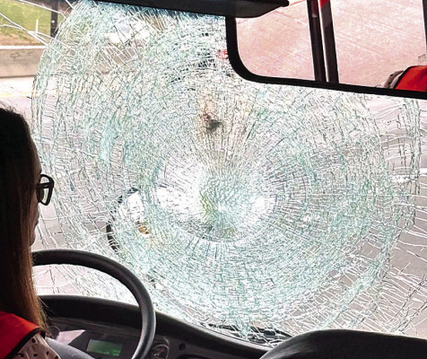 A goose struck an Andover Public Schools bus on Dec. 16, shattering the windshield. The driver was able to get the bus to a safe location. The Andover Trojans girls basketball team was traveling to play at the Eisenhower Tigers. Andover Public Schools/Contributed photo