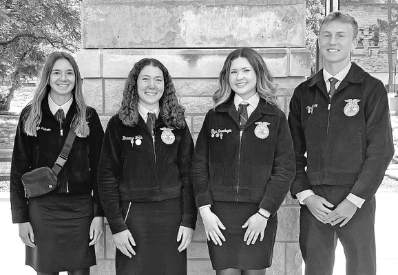 The Cheney FFA agricultural communications team members are, from left, Addisyn Hudson, Breanna Wells, Eliza Rosenhagen and Cash Young. The won the state contest and will compete at the national level. Contributed photo