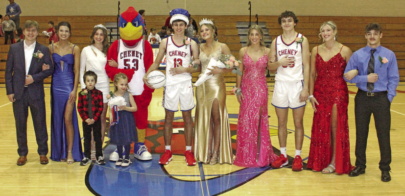ABOVE: The Heart to Heart winter homecoming took place last Friday at Cheney High School. BELOW: The Heart to Heart candidate couples were, from left, Macey Batt and Carter Peintner, Grady Digten and Kamryn Becker, Erika Block and Parker McClellan, and Jase Robertson and Reese Hedstrom. Mounts/TSnews