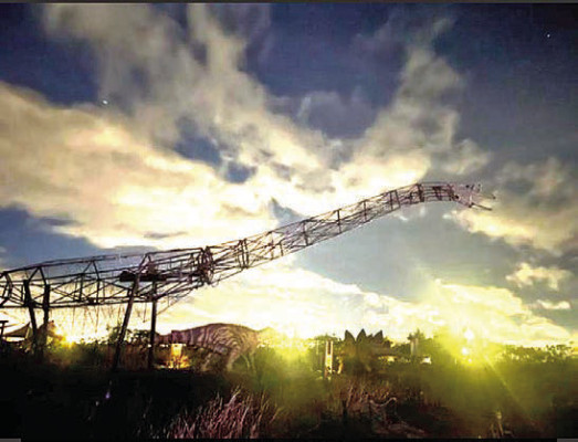 Field Station: Dinosaurs in Derby shared this photo of its 100-foot-long sauroposeiden, which was destroyed Saturday in a fire sparked by lightning. Contributed photo