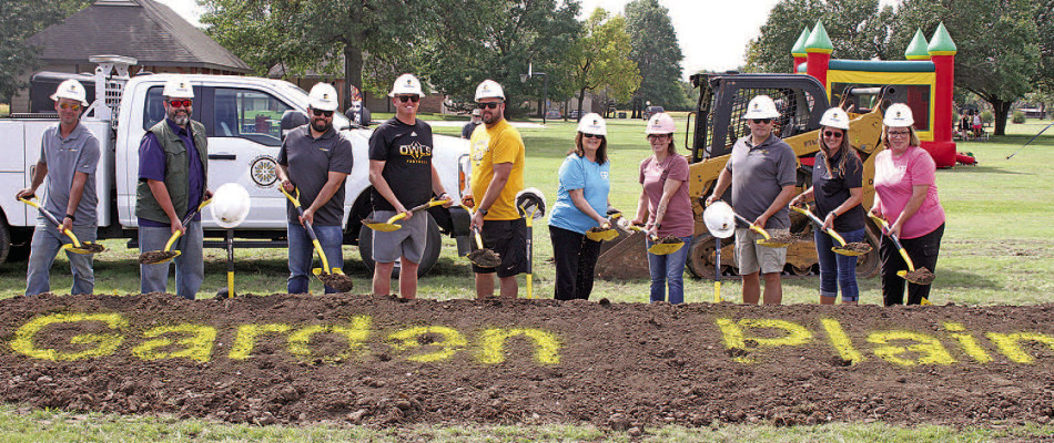 Mayor Kevin Hammond, Garden Plain City Council members and other dignitaries help turn dirt on Saturday for the new swimming pool coming to Garden Plain. It will be located in City Park, just east of the pickleball courts. Travis Mounts/TSnews
