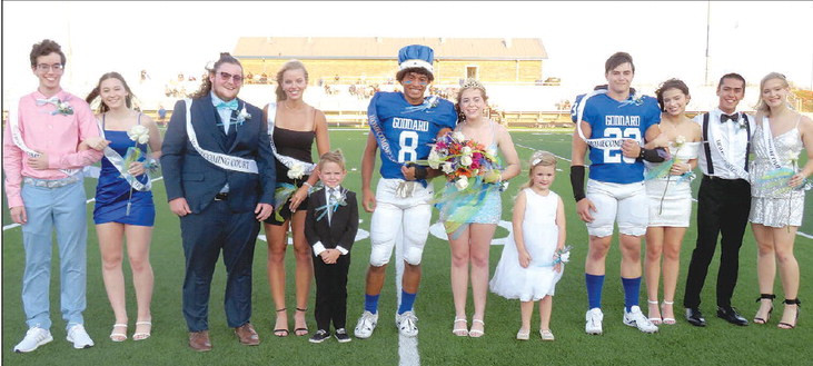 ABOVE: The 2023 fall homecoming court at Goddard High School. BELOW: The homecoming candidate couples were, from left, Carson Fasbender and Reece Albin, Jason Forred and Aubrey Gifford, Micah Johnson and Reagan Lefevre, Lane Nelson and Jordyn Pennington, and Cayman Staley and Karaline Scott. Stephanie McKennon/TSnews