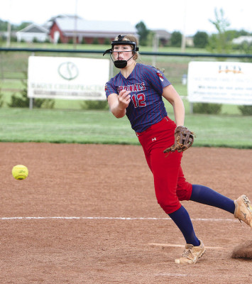 Cheney pitcher Erika Block throws for a strike against the Conway Springs-Argonia Reds at a home game last Thursday. Subscribers can see additional photos online at www.tsnews.com. Travis Mounts/TSnews