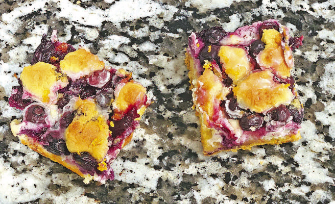 Lemon blueberry crumb bars are made with fresh fruit and use a cake mix as a base, making them flavorful and sweet while coming together quickly and easily.