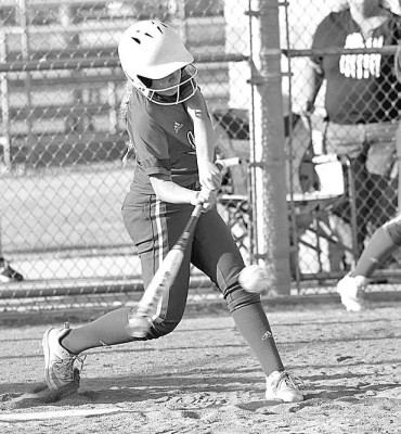 Cheney’s Karli Inslee gets a hit during the Cardinals’ home doubleheader last week against the Medicine Lodge Indians. Cheney swept both Medicine Lodge and Douglass last week in Central Plains League play. Andrea McDaniel/TSnews