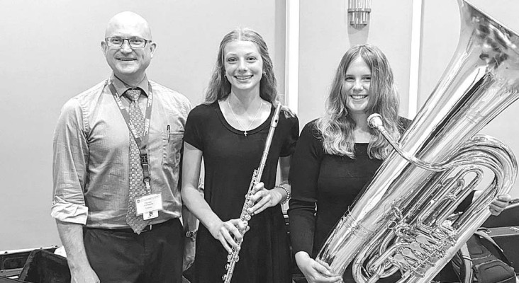Brin Bergkamp and Kinsey Berry both played at the Kansas Bandmasters Association middle level honor band.